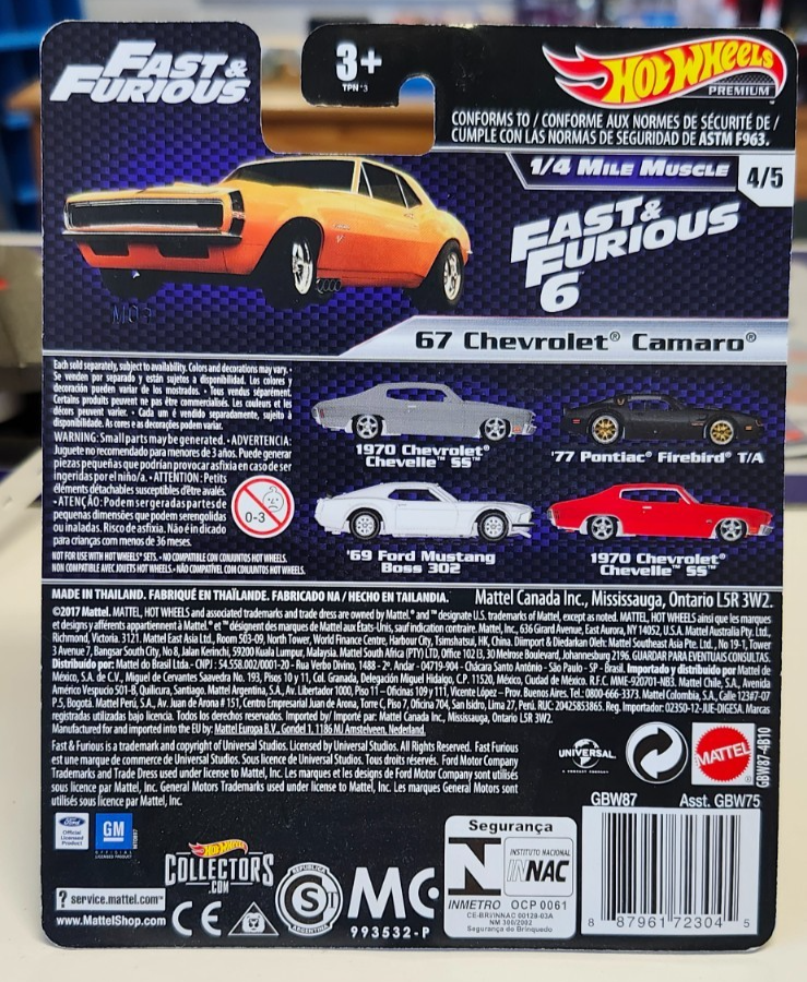 Hot Wheels Fast & Furious 1/4 Mile Muscle 4/5 '67 Chevrolet Camaro