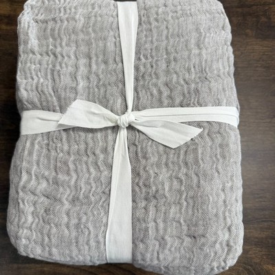 POTTERY BARN CLOUD COTTON/LINEN BLANKET ~ KING / CAL KING ~ GRAY