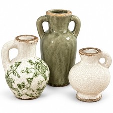 SincereLuxe Vintage Ceramic Vase Set of 3, Green & Ivory Flower Vases