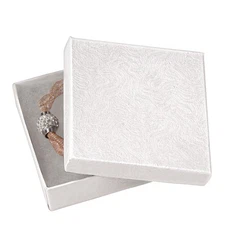 3 ½ x 3 ½ x 1 inch White Embossed Cotton Filled Jewelry Boxes - Case of 100