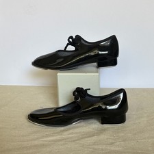 Dance Mates Girls Black Patent Tap Shoes Mary Jane Metal Taps Size 11.5