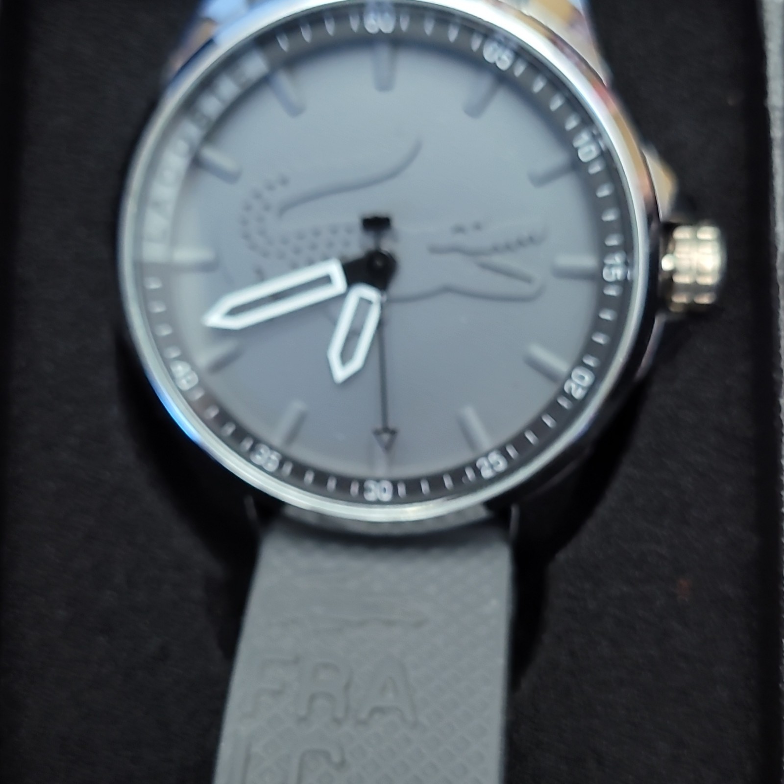 Lacoste Men's Analog Wristwatch Gray Silicone Band Silver Case Round