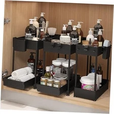 3 Pack Under Sink Organizer, 2-Tier Multi-Use Kitchen Bathroom Organizers and 