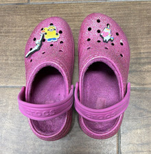 Crocs Classic Lined Clog Kids Pink Glitter Slip On Round Toe US 1