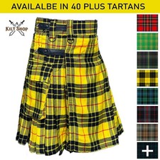 Men's Tartan Utility Kilt Scottish Hybrid Leather Strap Kilt in 50 Tartans