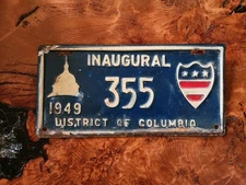 Rare Original 1949 Inaugural license Plate Washington DC Harry Truman President