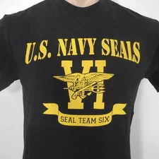 US Navy Seal Team Six Mens SMALL Slim Fit Vintage Black Yellow T-Shirt