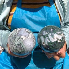 5.12LB 2pcsNatural aquatic plant agate crystal ball, water grass moss agate ball