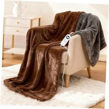 Electric Heated Blanket Throw 50" x 60" Soft Dual-Sided Flannel Fast Heating
