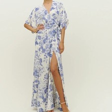 Reformation Maxi Dress winslow floral wrap womens Cream Blue xsmall formal glam