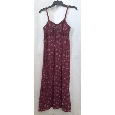 No Boundaries Babydoll Burgundy Floral Smocked Maxi Dress  M / 8-10 Milkmaid