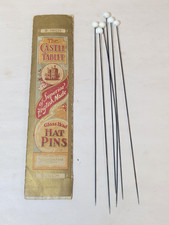 Victorian Castle Brand Glass Head HAT PINS in Original Antique Box/Sleeve 9