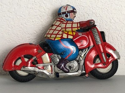 1950s Harley Davidson Red Motorcycle w/rider Tin Toy Japan *READ