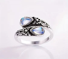 Adjustable Boho Spoon Band Moonstone Ring