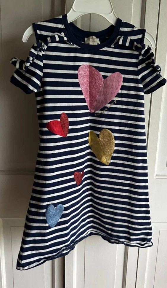 Vestito bambina Kate Spade spalle fredde con cuori in lamina taglia 12 us intime ottimeioni