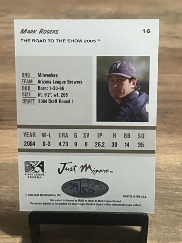 2005 Just Minors Road To The Show 16 Mark Rogers Autograph /50 - Picture 3 of 3