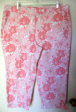 TALBOTS PERFECT SKIMMER PANTS SZ 14P X 20" PINK WHITE FLORAL COTTON CROP EUC