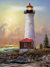 Ceramic Backsplash Tile Mural Nautical Sailing Ship - Crisp Point Lighthouse