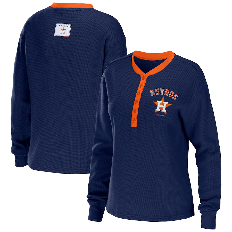 WEAR MLB Women's Houston Astros Waffle Henley Long Sleeve Size S