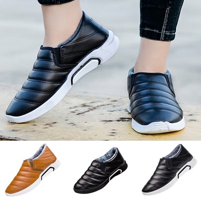 Mens Lightweight Round Toe Slip On Sneakers Work Breathable Plush Lined Flats