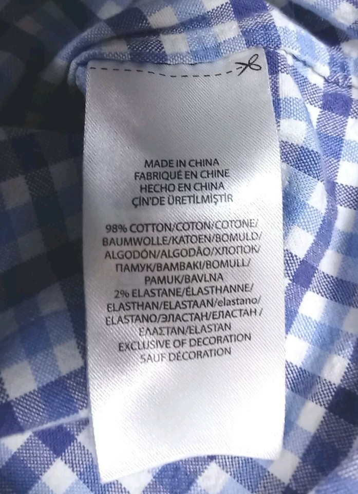 Ralph Lauren Shirt Mens Large Slim Fit Blue Plaid Stretch Oxford Long