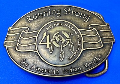 Billy Mills Running Strong 10K Olympic Gold Medal 40th Indian Youth Belt Buckle