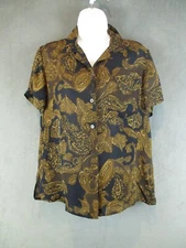 Field Manor Shirt Womens Small Brown Paisley Camp Career Casual 100% Silk