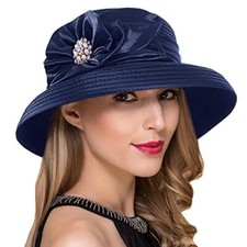 Lady Church Derby Dress Cloche Hat Fascinator Floral Tea One Size, Ss38-navy