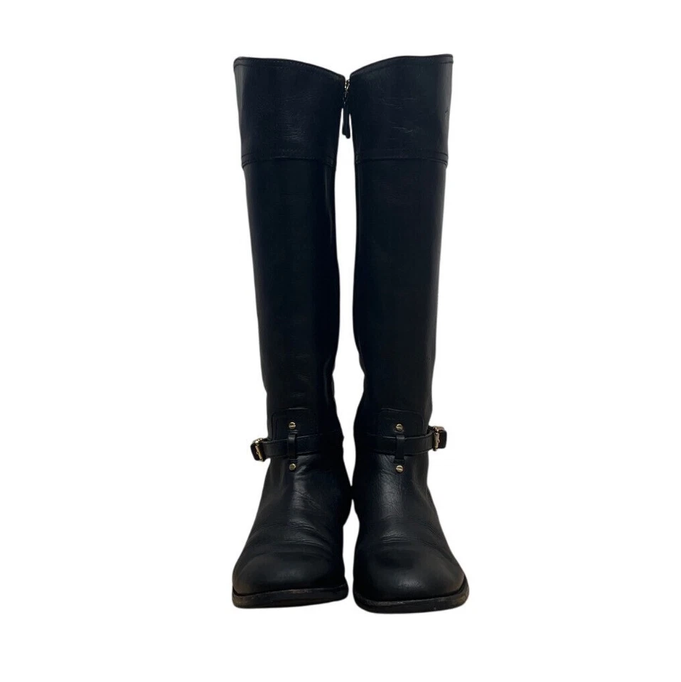 Tory Burch Women’s Black Leather Knee-High Riding Zip Up Boots Sz 10M - Image 2 of 4