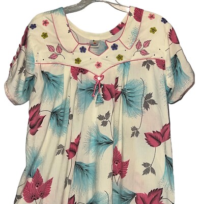 Vintage Charak Maxi Floral House Dress 44'' Chest Pink Turquoise Funky Print
