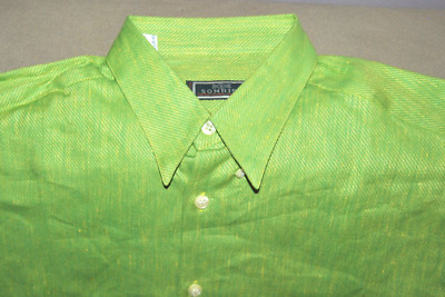 RARE Vintage Sonrisa Bright Green Yellow Dress Casual Shirt sz M ITALY UNWORN