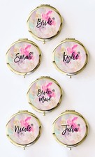 Personalized Floral Compact Mirror - Bridesmaid Gifts Includes 6