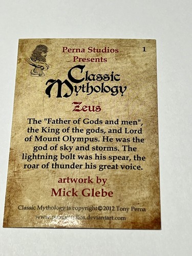 Zeus 2012 Classic Mythology Card #1 Minty Artwork By Mick Glebe 🔥 - Picture 3 of 3