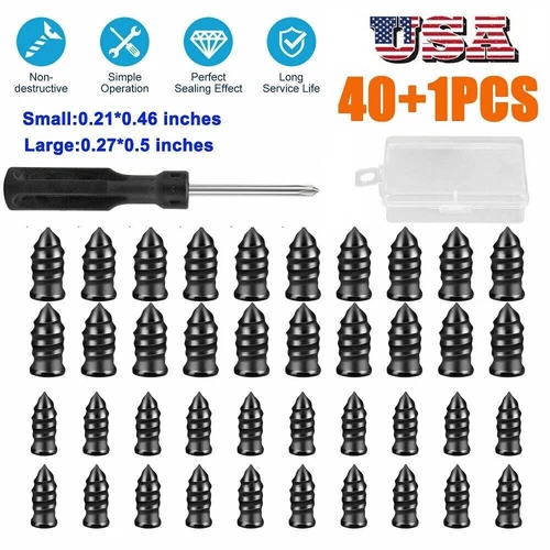 40pcs Tire Repair Rubber Nail Car Tire Repair Screw in Rubber Plug Nail Vacuum - Picture 1 of 13