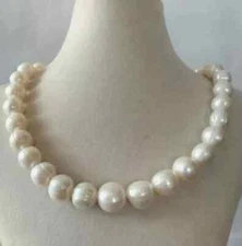 18"L Gorgeous 10-11mm South Sea Baroque White Pearl Necklace 925s clasp