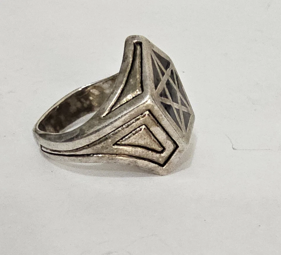 Anillo vintage de hombre talla 8 de plata esterlina 925 pentagrama bruja motociclista firmado G&S Foto 2 de 4