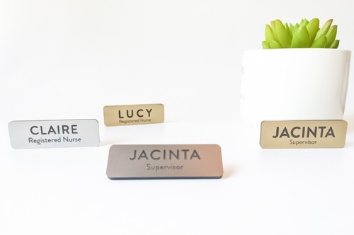 Engraved Custom Metallic Name Badge Tag with Pin Fastener or Magnet Staff ID - Picture 3 of 8