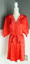Vintage Eve Stillman Short Wrap Robe Lace Red Floral Size M
