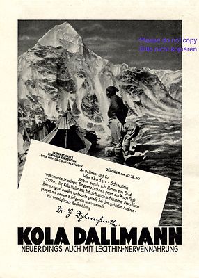 Kola Dallmann Reklame 1931 Himalaya Expedition 1930 Dr. Dyrhenfurth * Breslau +