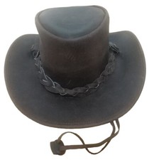 New Australian BrownWestern Outback Leather Cowboy Hat Wide Brim SM Fits 6 3/4-7