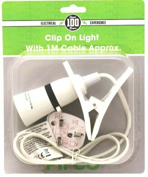 Clip on Spot Light Holder Portable Flexible Bulbs 1m Metre Cable 3 Pin