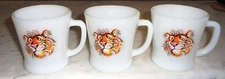 3 Vintage Fire King Tony The Tiger White Milk Glass D Handle Coffee Mugs Cups