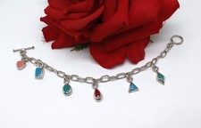 Sterling Silver Retro Pastel 20.82g Toggle Charm Bracelet CAT RESCUE