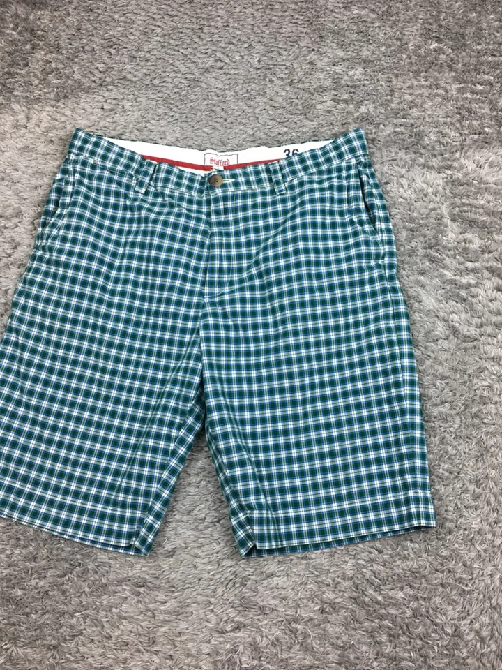 Stafford Prep Chino Shorts Mens Size 36 Green Blue Plaid - Image 2 of 4