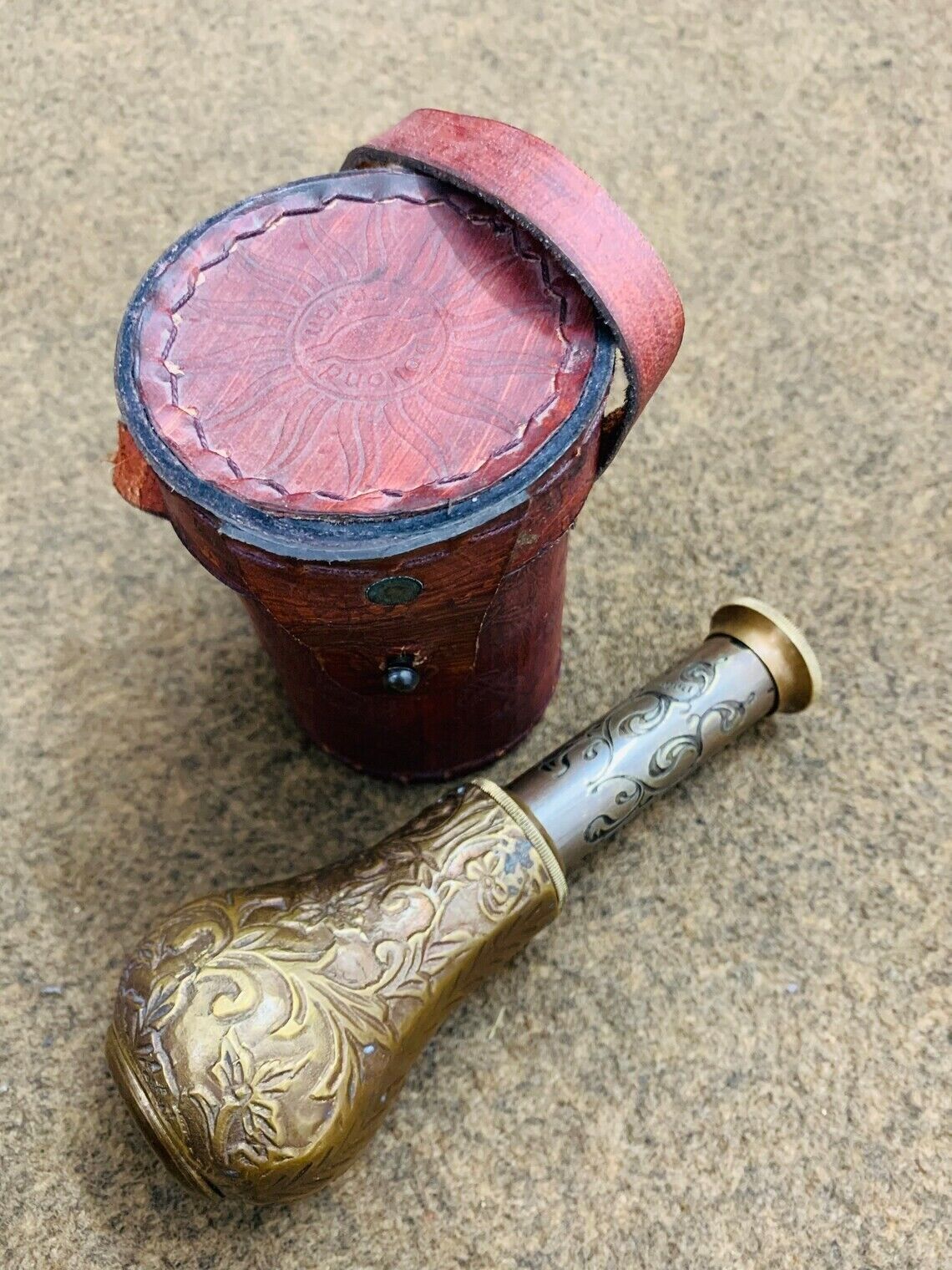 Vintage Brass Telescope w/ Leather Box Antique Spyglass Marine