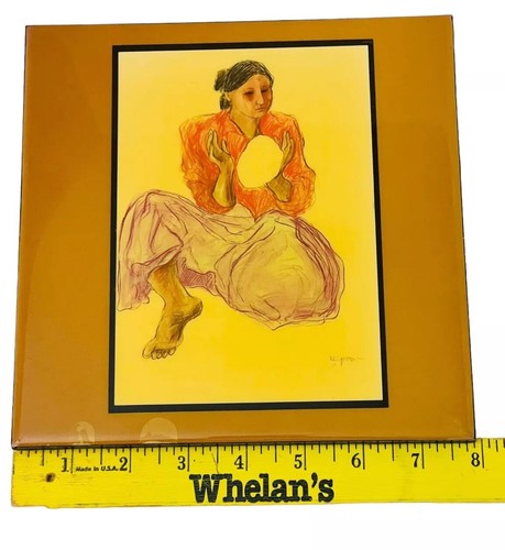 R.C. GORMAN NAVAHO WOMAN “BREAD MAKER” NATIVE AMERICAN GLASS TILE ART 8” SQUARE - Picture 8 of 15