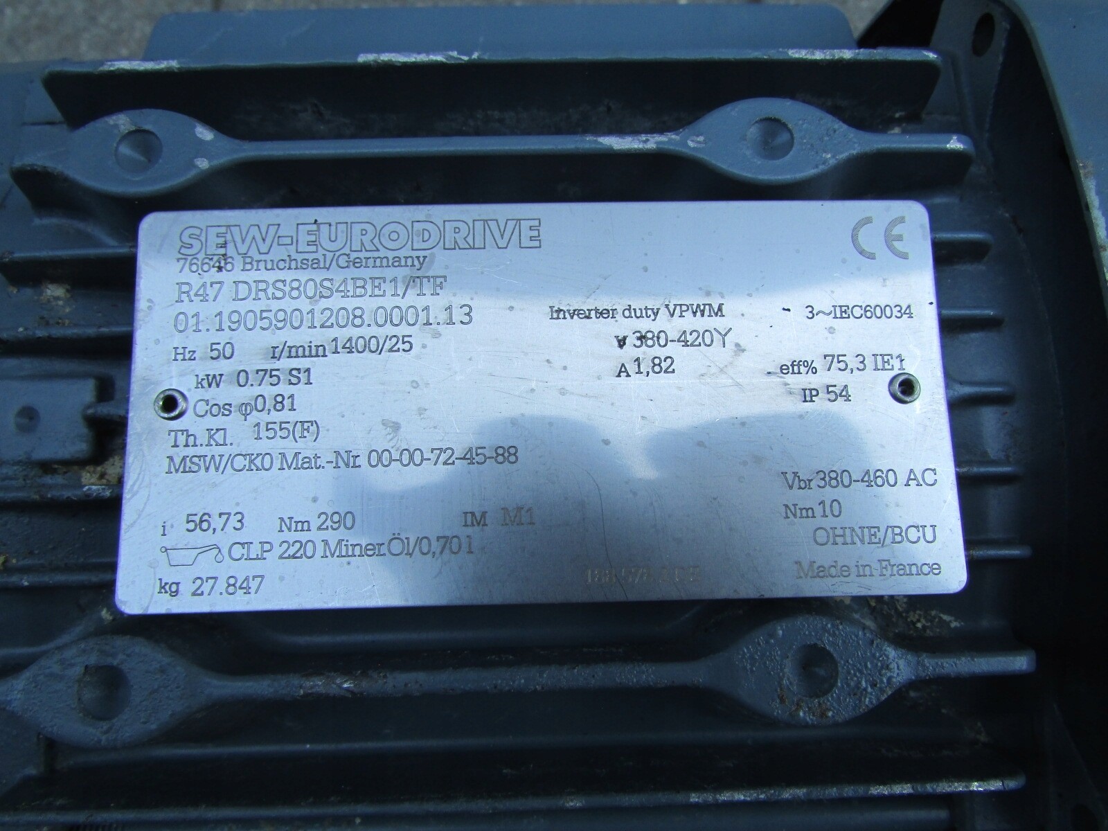 SEW gear motor 0.75 kw 25 rpm brake / A D1AR 9681 eBay