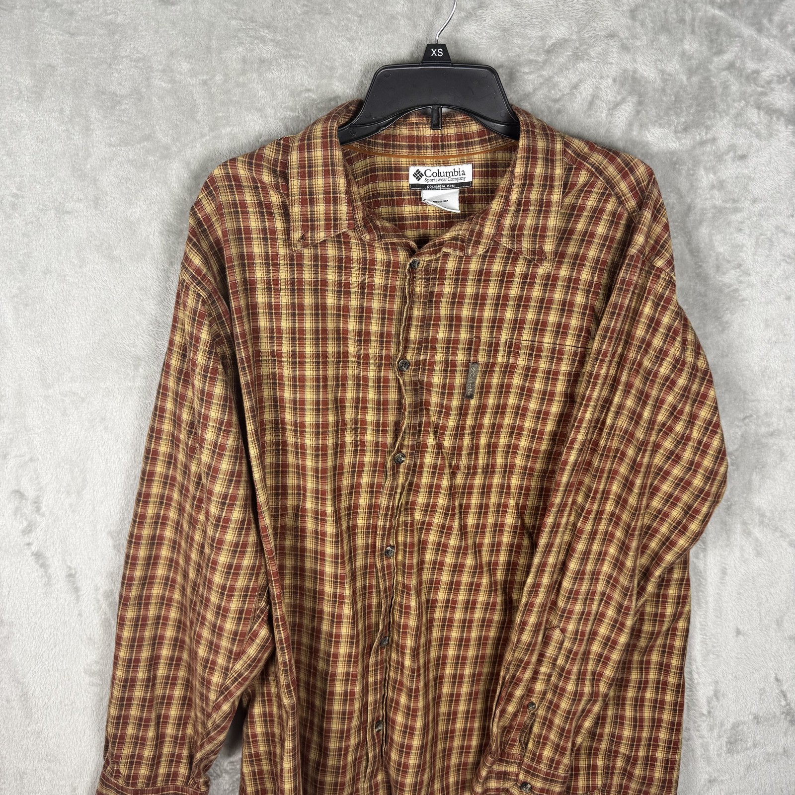 Columbia Shirt Mens XL Brown Yellow Plaid Button Up Long Sleeve Cotton Outdoors thumbnail 2