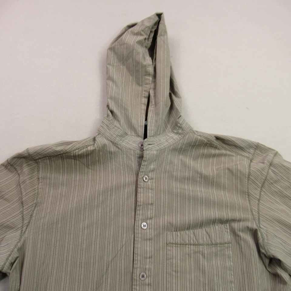 Camisa Kuhl Para Hombre Grande Manga Larga Bolsillo Botón Frontal Rayas Marrón Con Capucha Foto 3 de 4