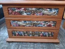 Large Vintage Wooden Jewelry Box w/ Mirror Floral Tapestry Ornate Needlepoint